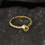 Dainty Citrine Gold Ring - Gold Bubble Band - Gold Citrine Solitaire Ring