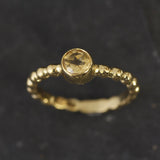 Dainty Citrine Gold Ring - Gold Bubble Band - Gold Citrine Solitaire Ring