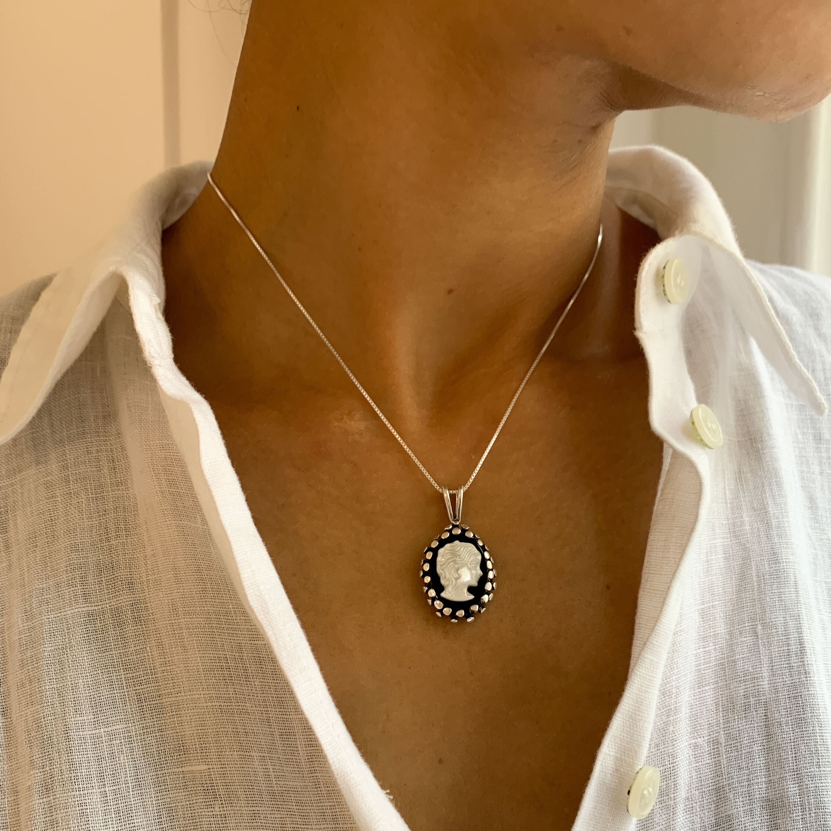 Cameo Pendant, Lady Pendant, Victorian Pendant, Roman Pendant, Roman Style, Black and White Pendant, Black and White Cameo, Silver Pendant