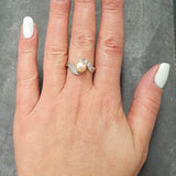 Natural Pearl Ring - Sparkly Wave Ring - Vintage Beige Ring