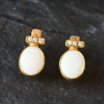 Antique Earrings, Opal Earrings, Natural Opal, October Birthstone, Vintage Earrings, White Oval Studs, Stud Earrings, 925 Silver Earrings(1)