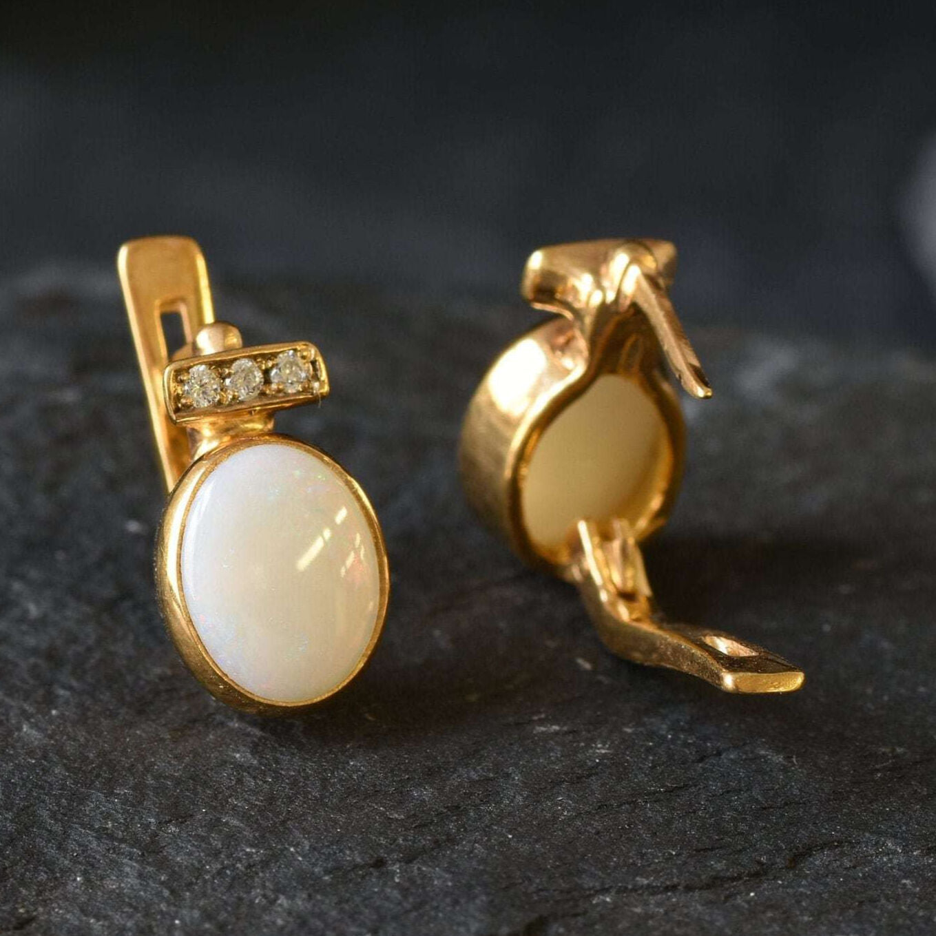 Antique Earrings, Opal Earrings, Natural Opal, October Birthstone, Vintage Earrings, White Oval Studs, Stud Earrings, 925 Silver Earrings(1)