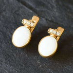 Antique Earrings, Opal Earrings, Natural Opal, October Birthstone, Vintage Earrings, White Oval Studs, Stud Earrings, 925 Silver Earrings(1)