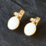 Antique Earrings, Opal Earrings, Natural Opal, October Birthstone, Vintage Earrings, White Oval Studs, Stud Earrings, 925 Silver Earrings(1)