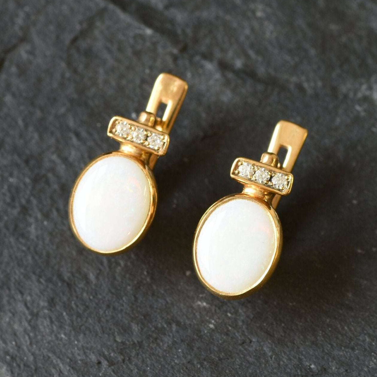 Antique Earrings, Opal Earrings, Natural Opal, October Birthstone, Vintage Earrings, White Oval Studs, Stud Earrings, 925 Silver Earrings(1)