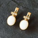 Antique Earrings, Opal Earrings, Natural Opal, October Birthstone, Vintage Earrings, White Oval Studs, Stud Earrings, 925 Silver Earrings(1)