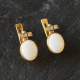 Gold Opal Earrings - Natural Australian Opal, White Bridal Earrings