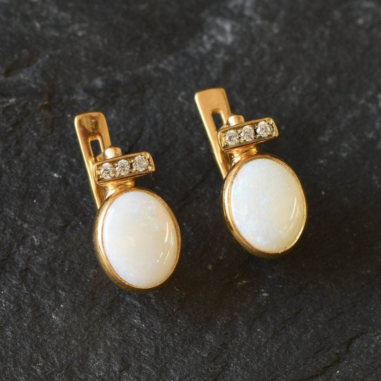 Antique Earrings, Opal Earrings, Natural Opal, October Birthstone, Vintage Earrings, White Oval Studs, Stud Earrings, 925 Silver Earrings(1)