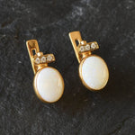 Antique Earrings, Opal Earrings, Natural Opal, October Birthstone, Vintage Earrings, White Oval Studs, Stud Earrings, 925 Silver Earrings(1)