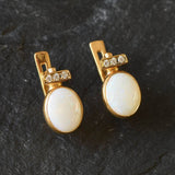 Antique Earrings, Opal Earrings, Natural Opal, October Birthstone, Vintage Earrings, White Oval Studs, Stud Earrings, 925 Silver Earrings(1)