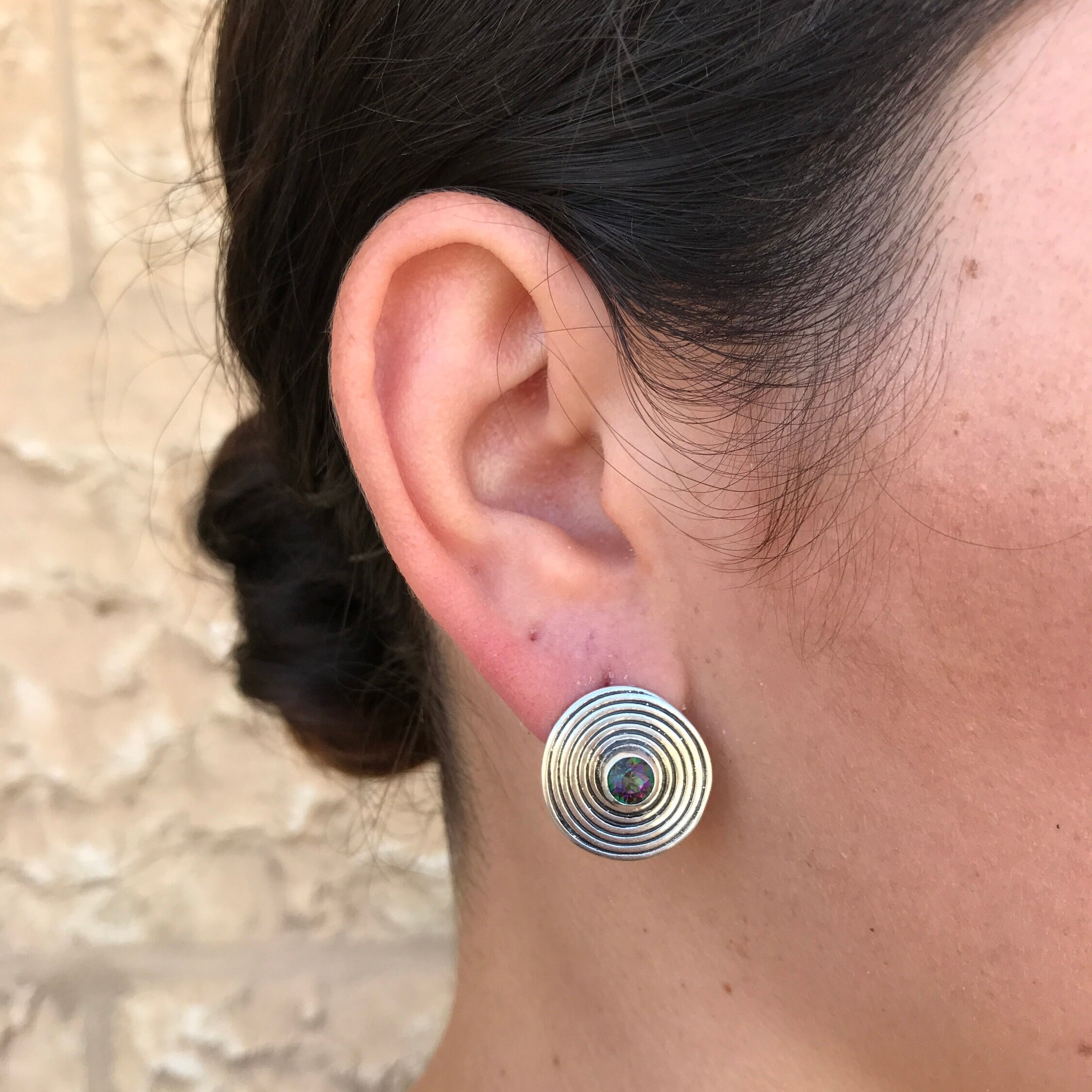 Unique Earrings, Topaz Earrings, Mystic Topaz Earrings, December Birthstone, Round Earrings, Purple Earrings, Silver Earrings, Purple Topaz