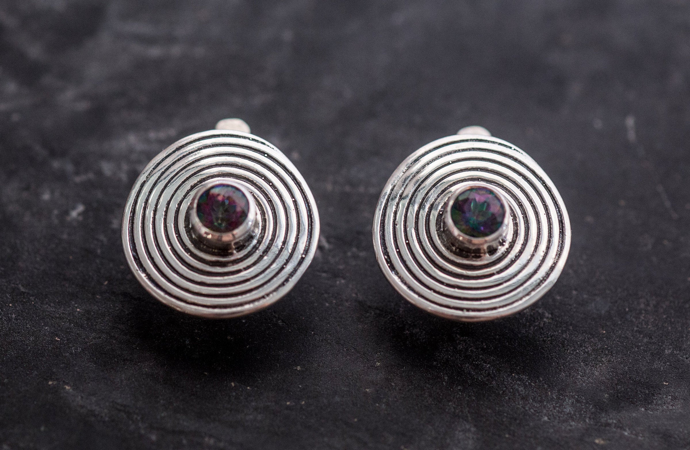 Unique Earrings, Topaz Earrings, Mystic Topaz Earrings, December Birthstone, Round Earrings, Purple Earrings, Silver Earrings, Purple Topaz