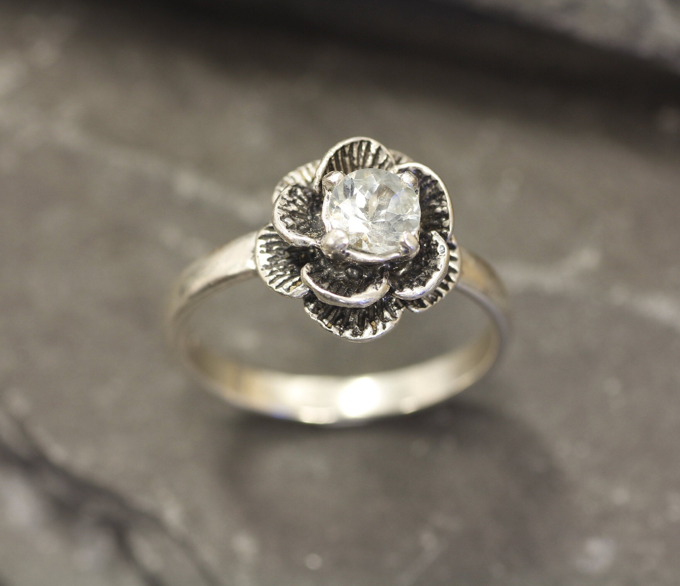 Natural Aquamarine Ring, Natural Aquamarine, March Birthstone, Flower Ring, Aquamarine Ring, Rose Ring, Real Aquamarine, 925 Sterling Silver