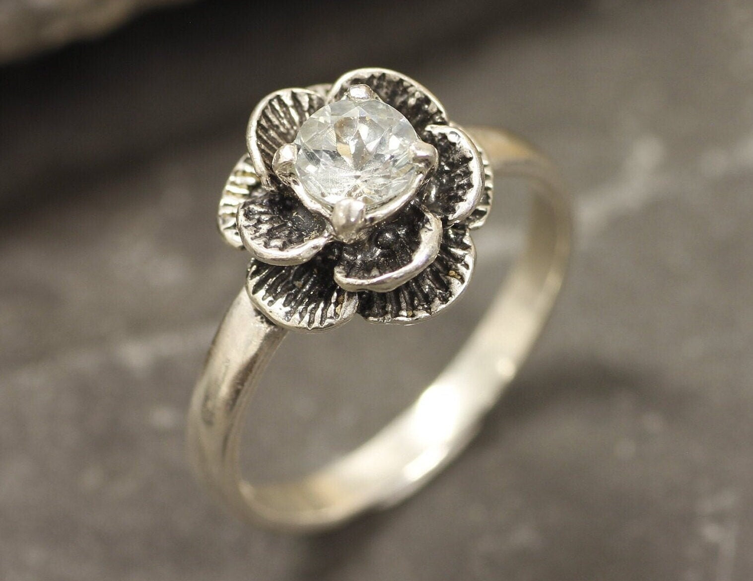 Natural Aquamarine Ring, Natural Aquamarine, March Birthstone, Flower Ring, Aquamarine Ring, Rose Ring, Real Aquamarine, 925 Sterling Silver