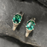 Created Emerald Earrings made in 925 Sterling Silver with Oval Created Green Emerald in Solitaire setting, May Birthstone gift idea, symbolizes, ideal for everyday wear and perfect for birthday gifting and special occasions.