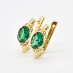 Created Emerald Earrings made in 18k Gold Vermeil with Oval Created Green Emerald in Solitaire setting, May Birthstone gift idea, symbolizes, ideal for everyday wear and perfect for birthday gifting and special occasions.