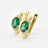 Created Emerald Earrings made in 18k Gold Vermeil with Oval Created Green Emerald in Solitaire setting, May Birthstone gift idea, symbolizes, ideal for everyday wear and perfect for birthday gifting and special occasions.