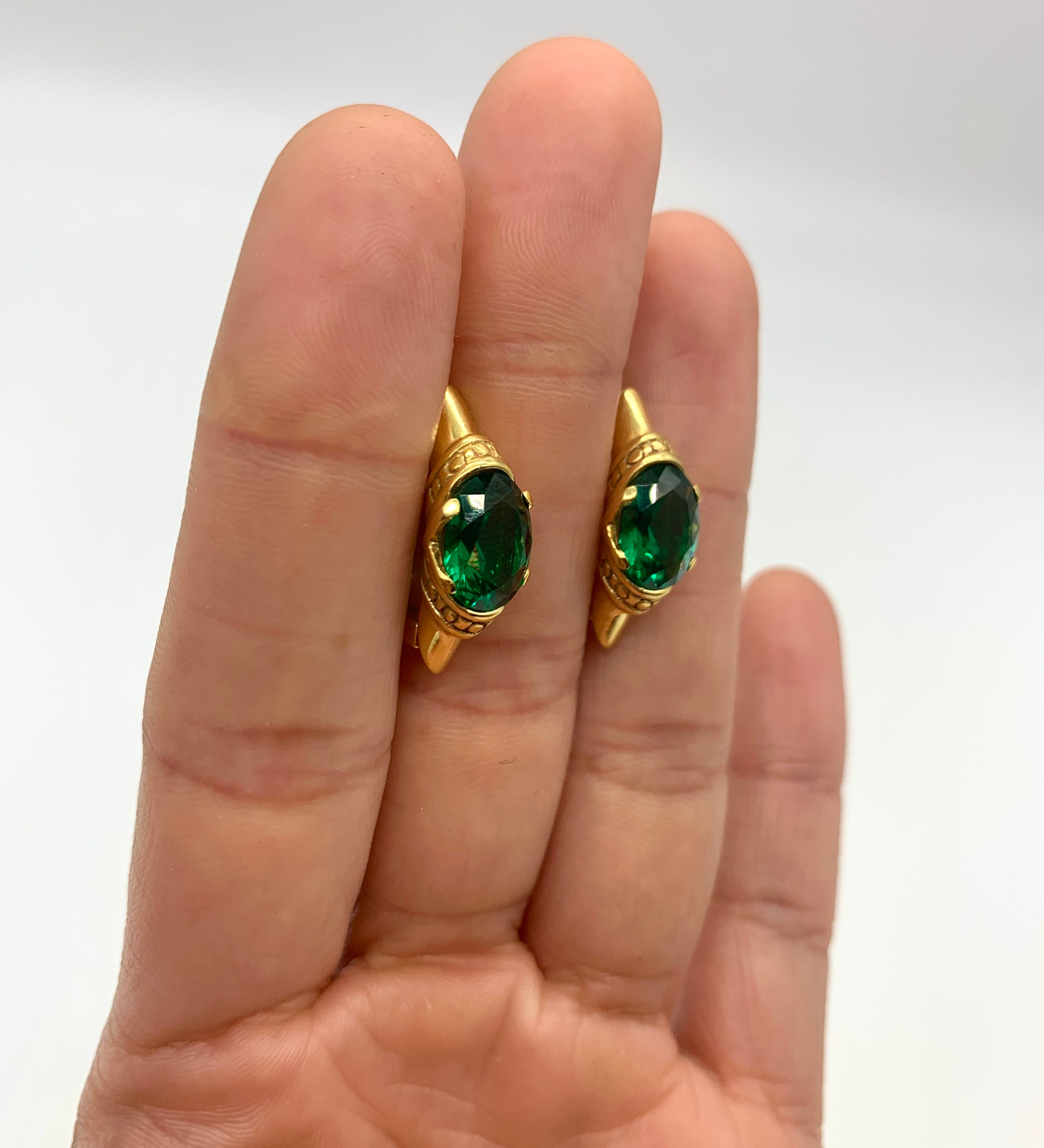 Emerald drop earrings in 18k Gold Vermeil, featuring a stunning oval Created Green Emerald, perfect for birthdays and special occasions.
