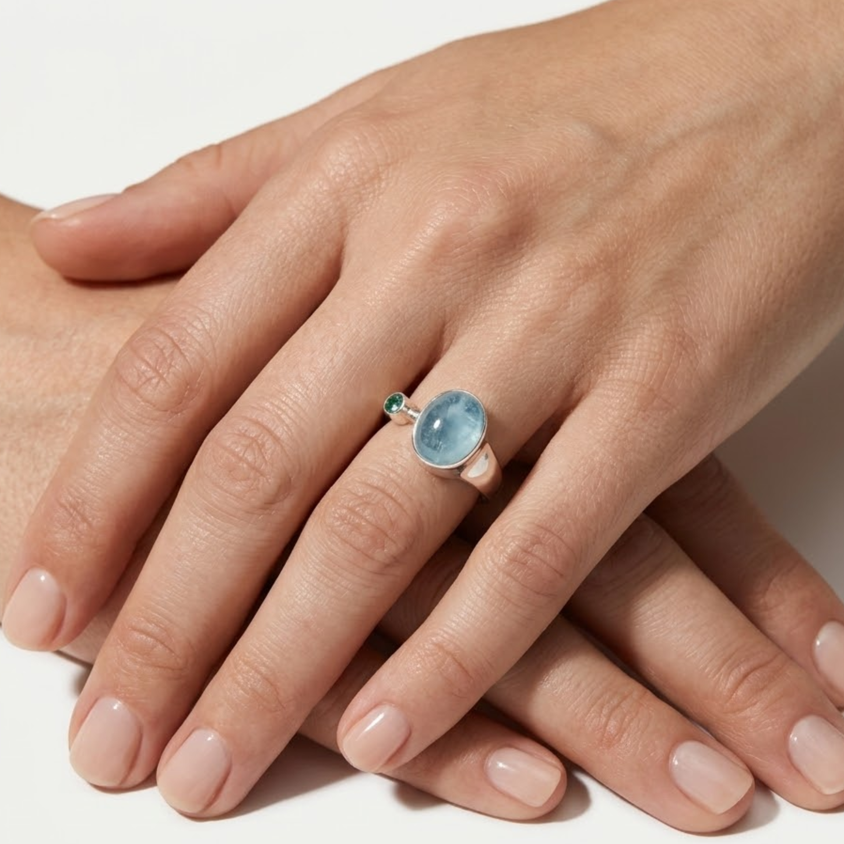 Elegant 925 Sterling Silver Ring featuring an Oval Natural Aquamarine, March Birthstone, perfect for daily wear and gifting.