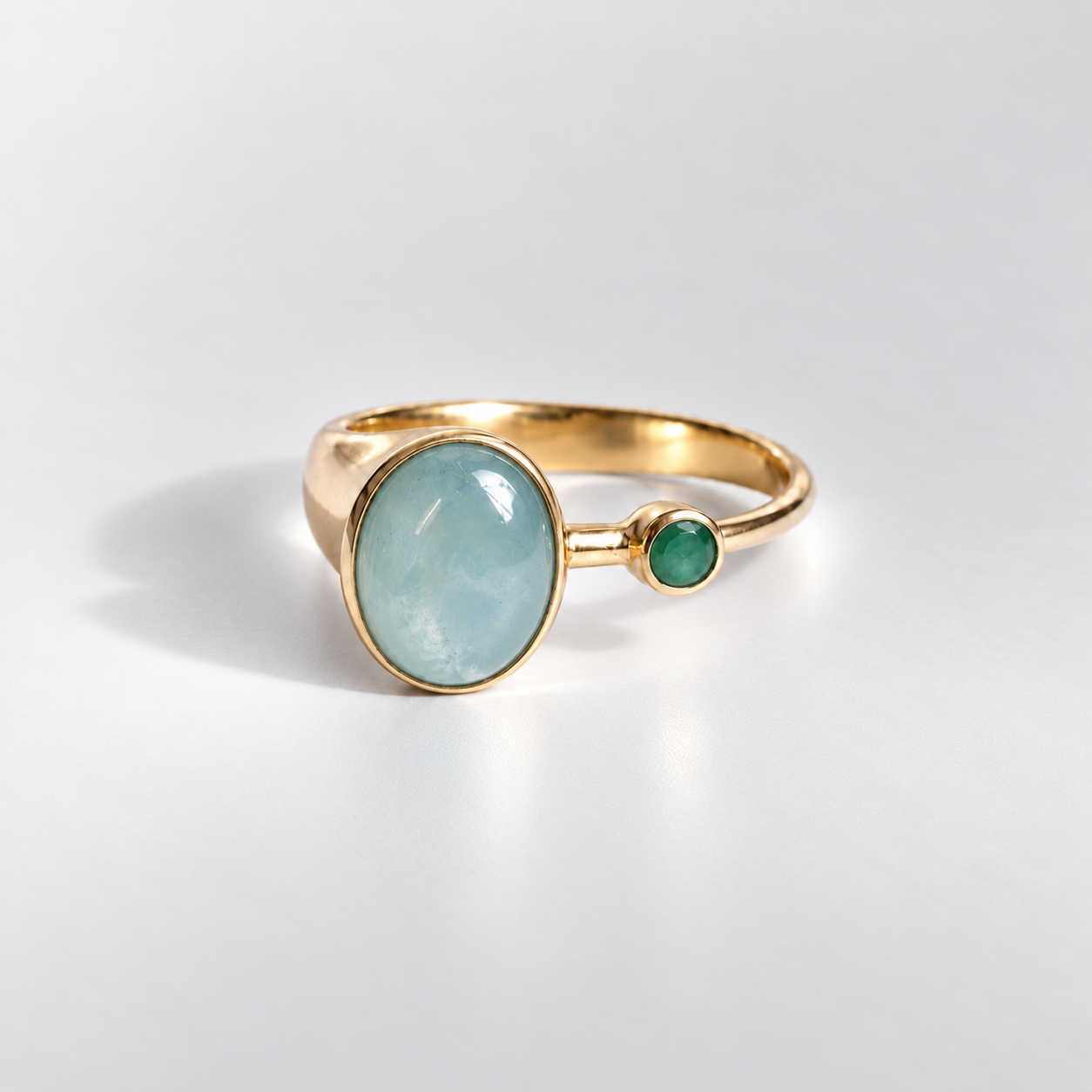 Natural Aquamarine Ring made in 18k Gold Vermeil with Oval Natural Blue Aquamarine in Bezel setting, March Birthstone gift idea, symbolizes courage & good luck, ideal for everyday wear and perfect for birthday gifting and special occasions.