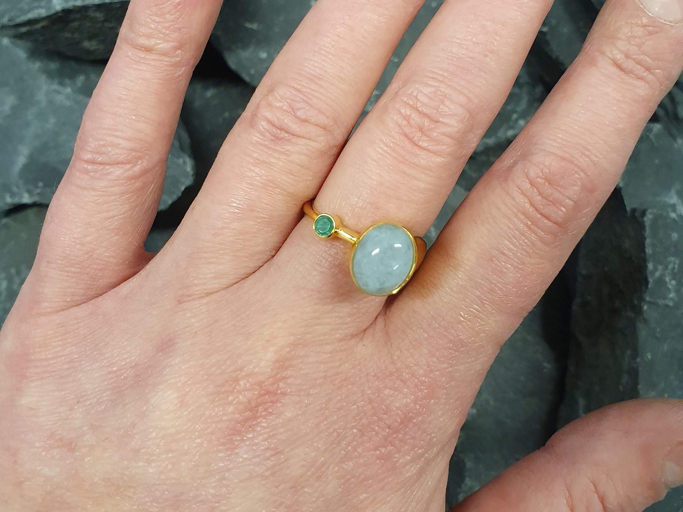 Elegant 18k Gold Vermeil Ring featuring Oval Natural Blue Aquamarine, symbolizing courage, good luck, ideal for everyday wear.