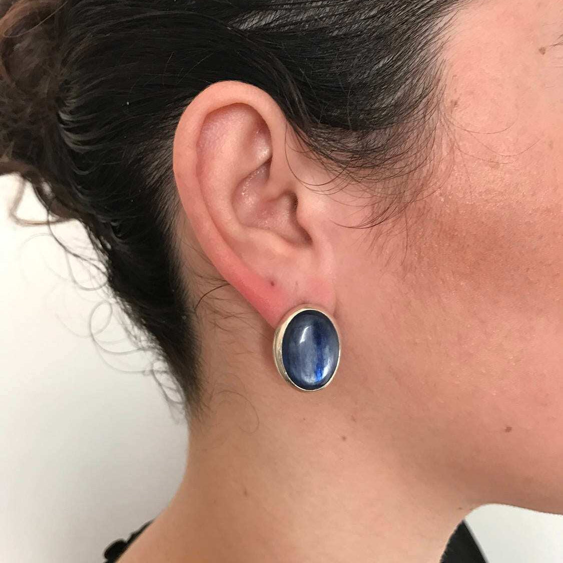 Kyanite Earrings, Blue Kyanite, Natural Kyanite, Blue Earrings, Large Stone Earrings, African Kyanite, Vintage Earrings, 925 Silver, Kyanite