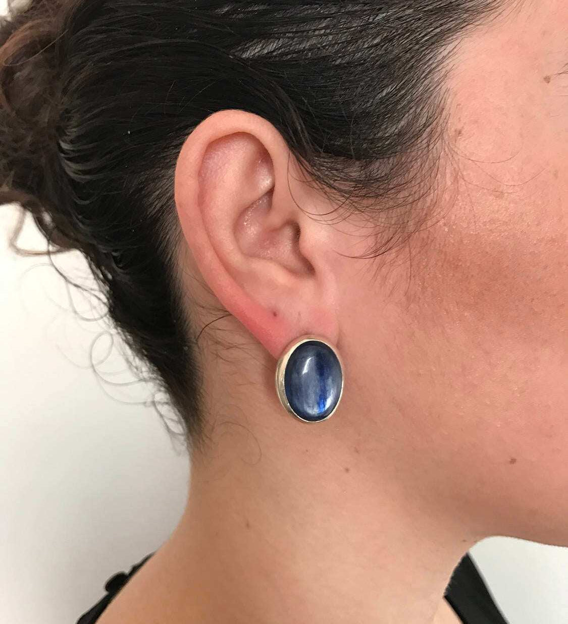 Kyanite Earrings, Blue Kyanite, Natural Kyanite, Blue Earrings, Large Stone Earrings, African Kyanite, Vintage Earrings, 925 Silver, Kyanite