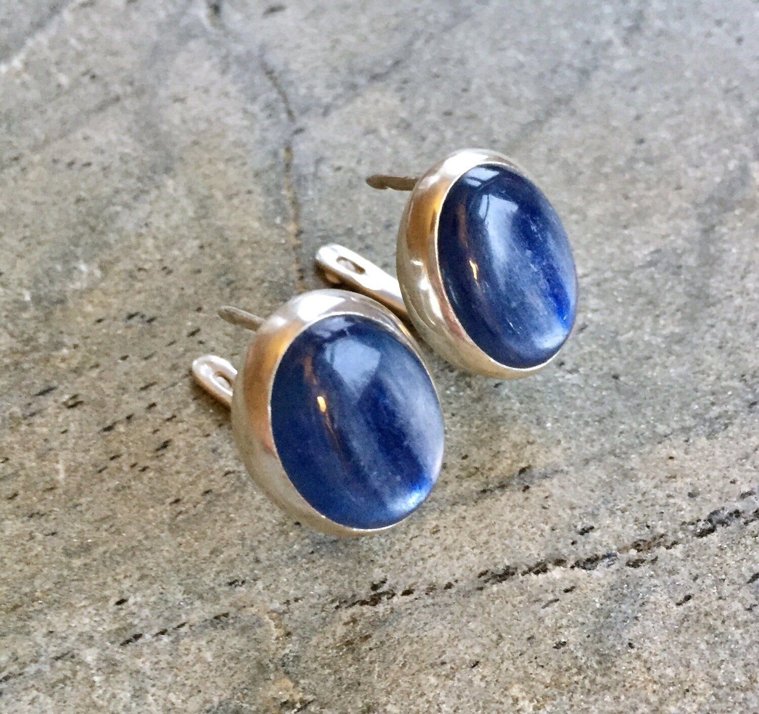 Kyanite Earrings, Blue Kyanite, Natural Kyanite, Blue Earrings, Large Stone Earrings, African Kyanite, Vintage Earrings, 925 Silver, Kyanite