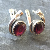 Real Garnet Earrings - Red Teardrop Earrings - Vintage Oval Earrings