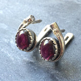 Real Garnet Earrings - Red Teardrop Earrings - Vintage Oval Earrings