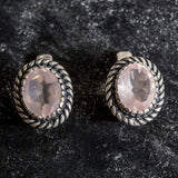 Rose Quartz Earrings - Pink Gemstone Earrings - Oval Vintage Earrings