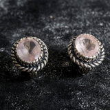 Rose Quartz Earrings - Pink Gemstone Earrings - Oval Vintage Earrings