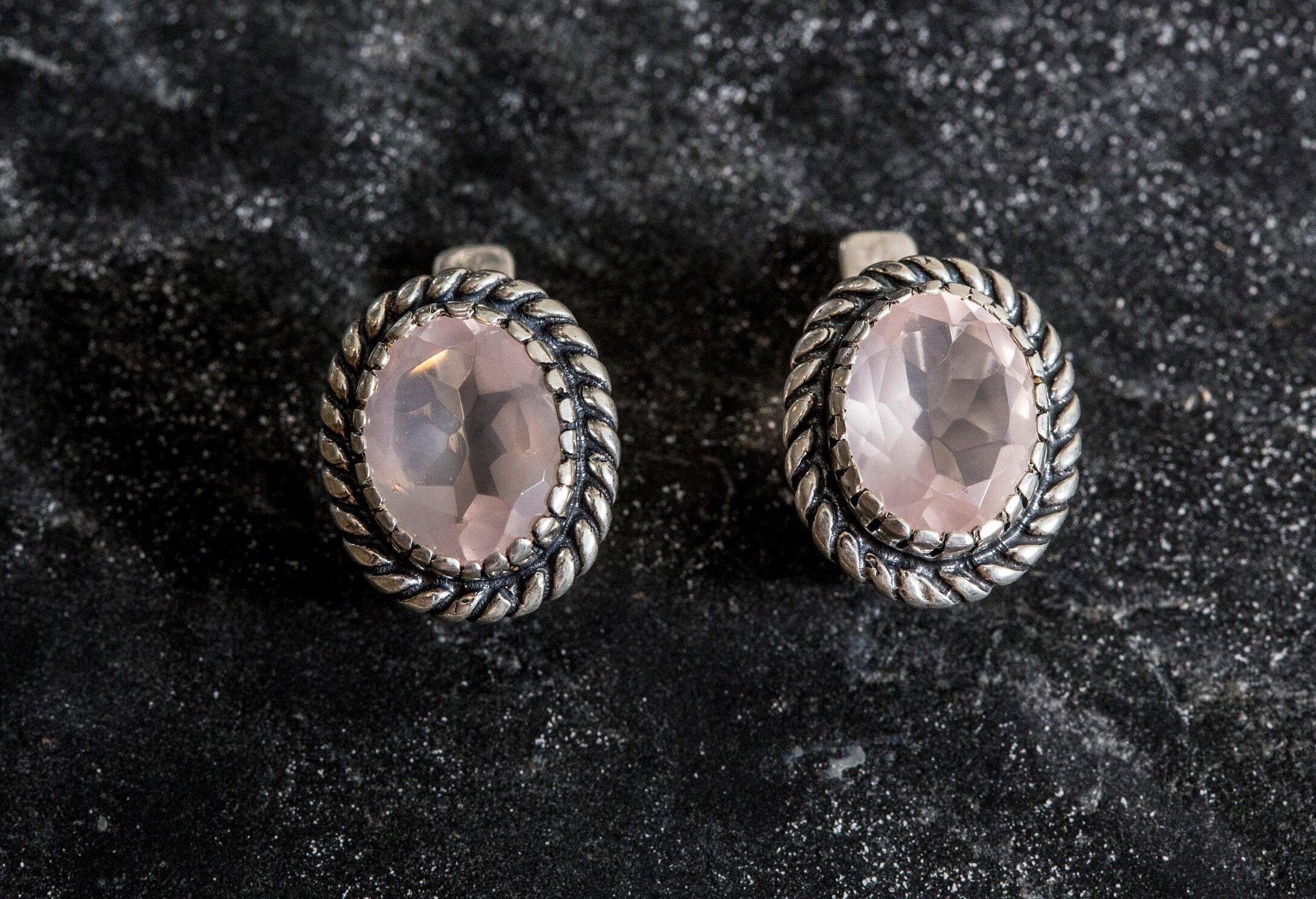 Rose Quartz Earrings, Natural Rose Quartz, Pink Earrings, Victorian Earrings, January Earrings, Solid Silver Earrings, Rose Quartz