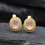 Rose Quartz Earrings, Natural Rose Quartz Studs, Vintage Rose Gold Earrings