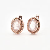 Gold Pink Earrings - Natural Rose Quartz, Pink Vintage Studs