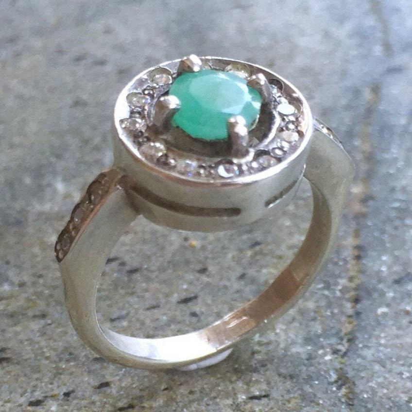 Natural Emerald Ring made in 925 Sterling Silver with Round Natural Green Emerald in Halo setting, May Birthstone gift idea, symbolizes growth, harmony, and deep emotional healing, ideal for everyday wear and perfect for birthday gifting and special occasions.