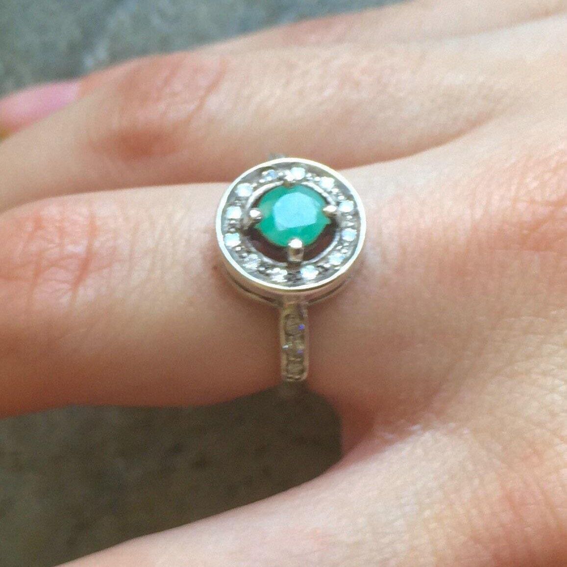 Elegant 925 Sterling Silver Natural Emerald Ring, halo setting, May Birthstone, symbolizes growth and harmony, great for gifts.
