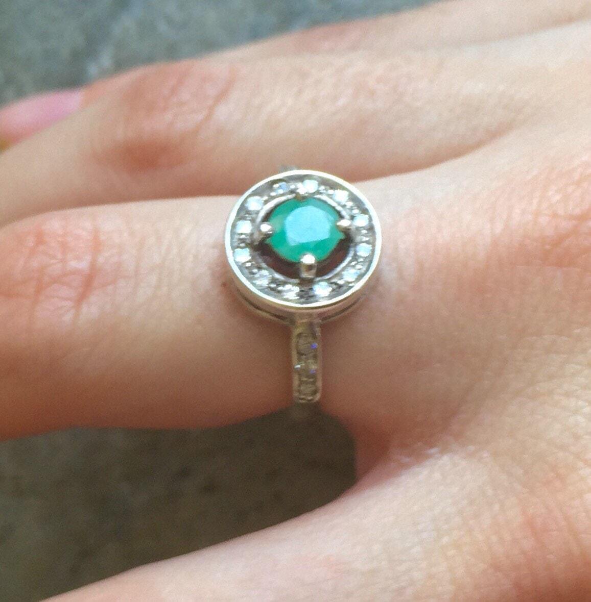 Elegant 925 Sterling Silver Natural Emerald Ring, halo setting, May Birthstone, symbolizes growth and harmony, great for gifts.