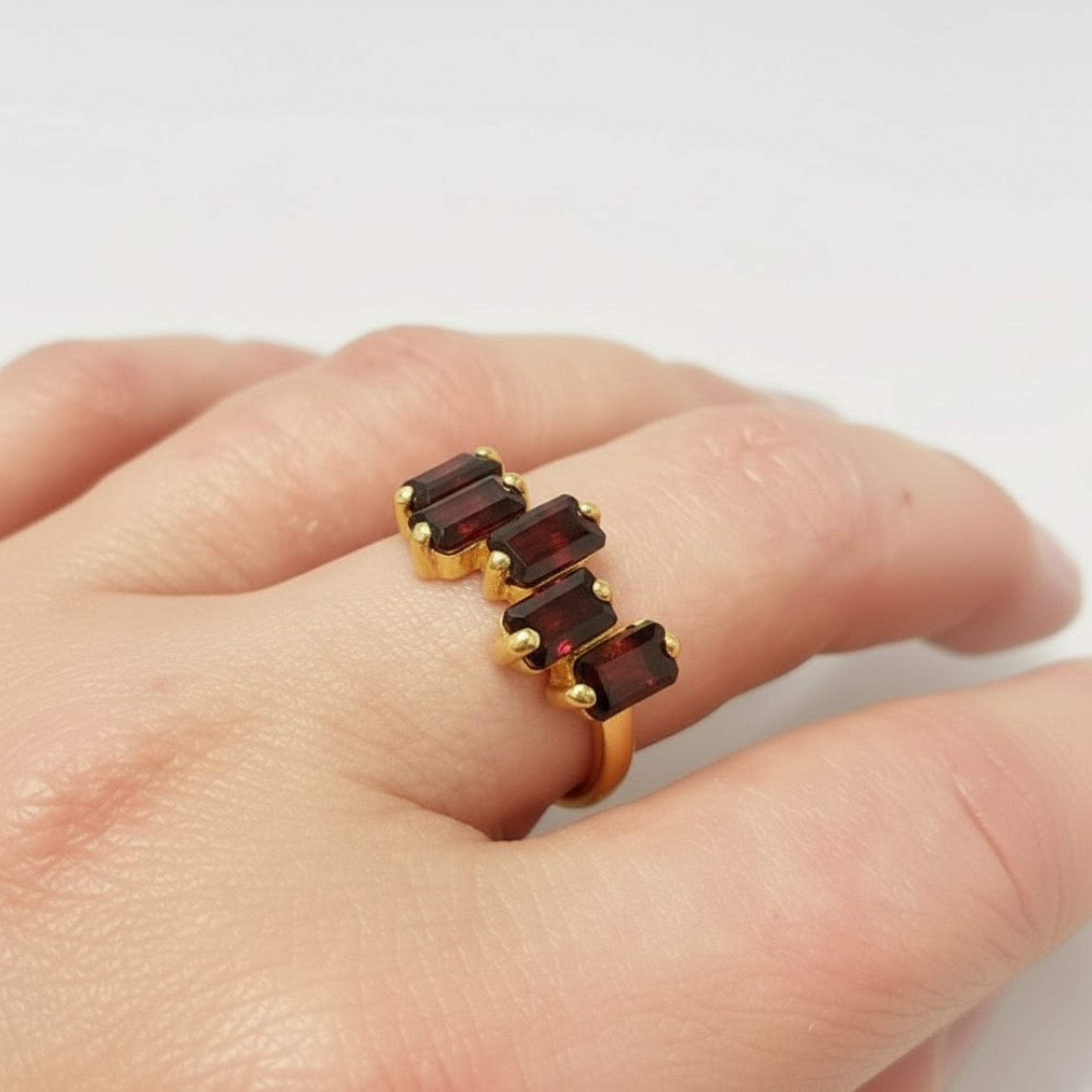 Natural Garnet Ring in 18k Gold Vermeil, Cluster setting, symbolizes love & commitment, perfect for birthdays and special occasions.