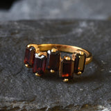 Garnet Ring, Natural Garnet, Emerald Cut Band, January Birthstone, Red Vintage Ring, Red Diamond Ring, Asymmetric Ring, Solid Silver Ring(1)