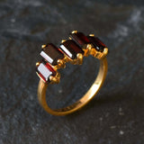 Garnet Ring, Natural Garnet, Emerald Cut Band, January Birthstone, Red Vintage Ring, Red Diamond Ring, Asymmetric Ring, Solid Silver Ring(1)