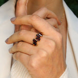 Charming 18k Gold Vermeil Garnet Ring in cluster design, symbolizes passion and love, perfect for special moments and daily wear.