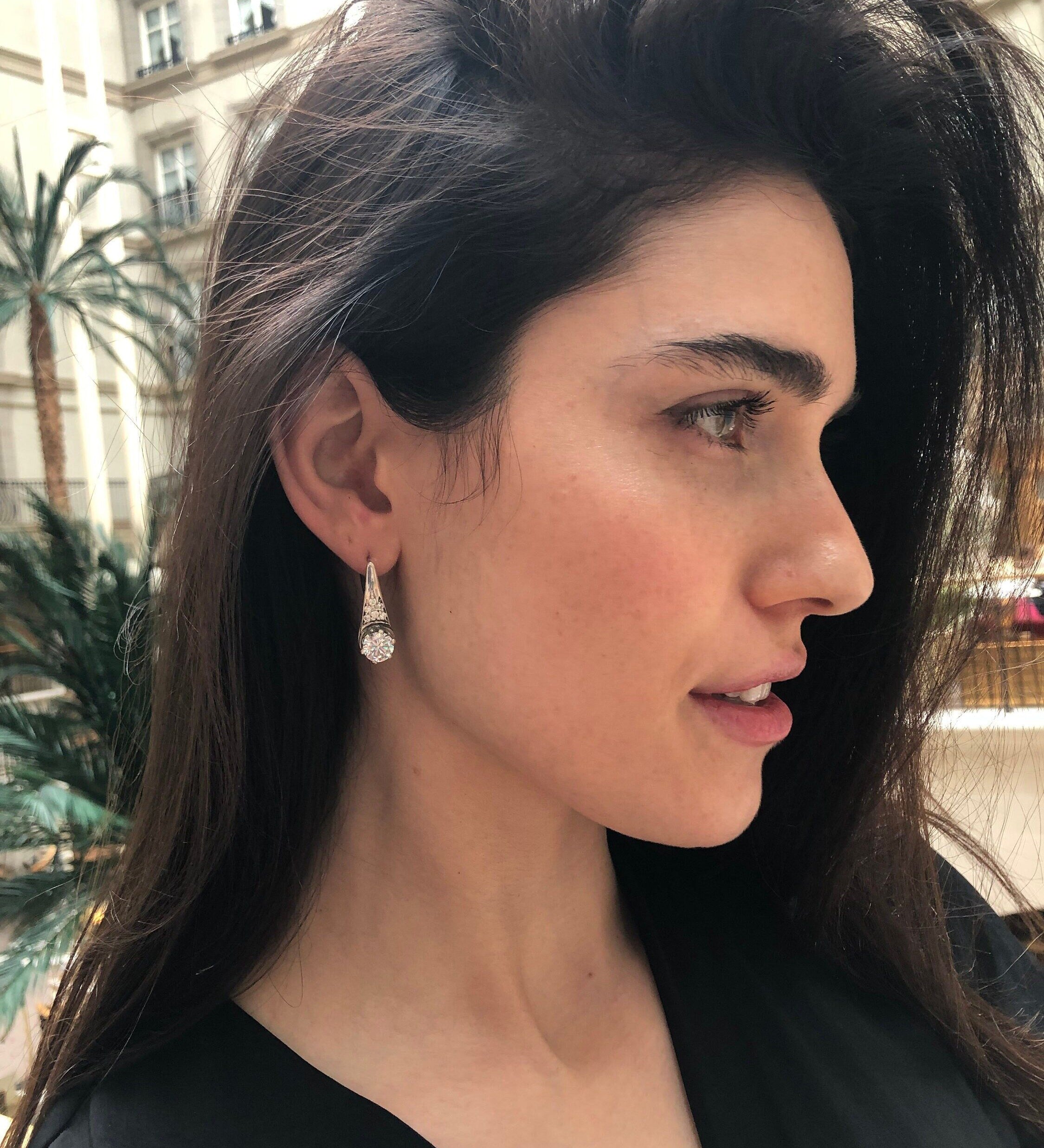 Diamond Earrings, Created Diamond, Sparkly Earrings, Vintage Earrings, Heavy Earrings, 2 Carats Diamond, 925 Silver Earrings, Cubic Zirconia