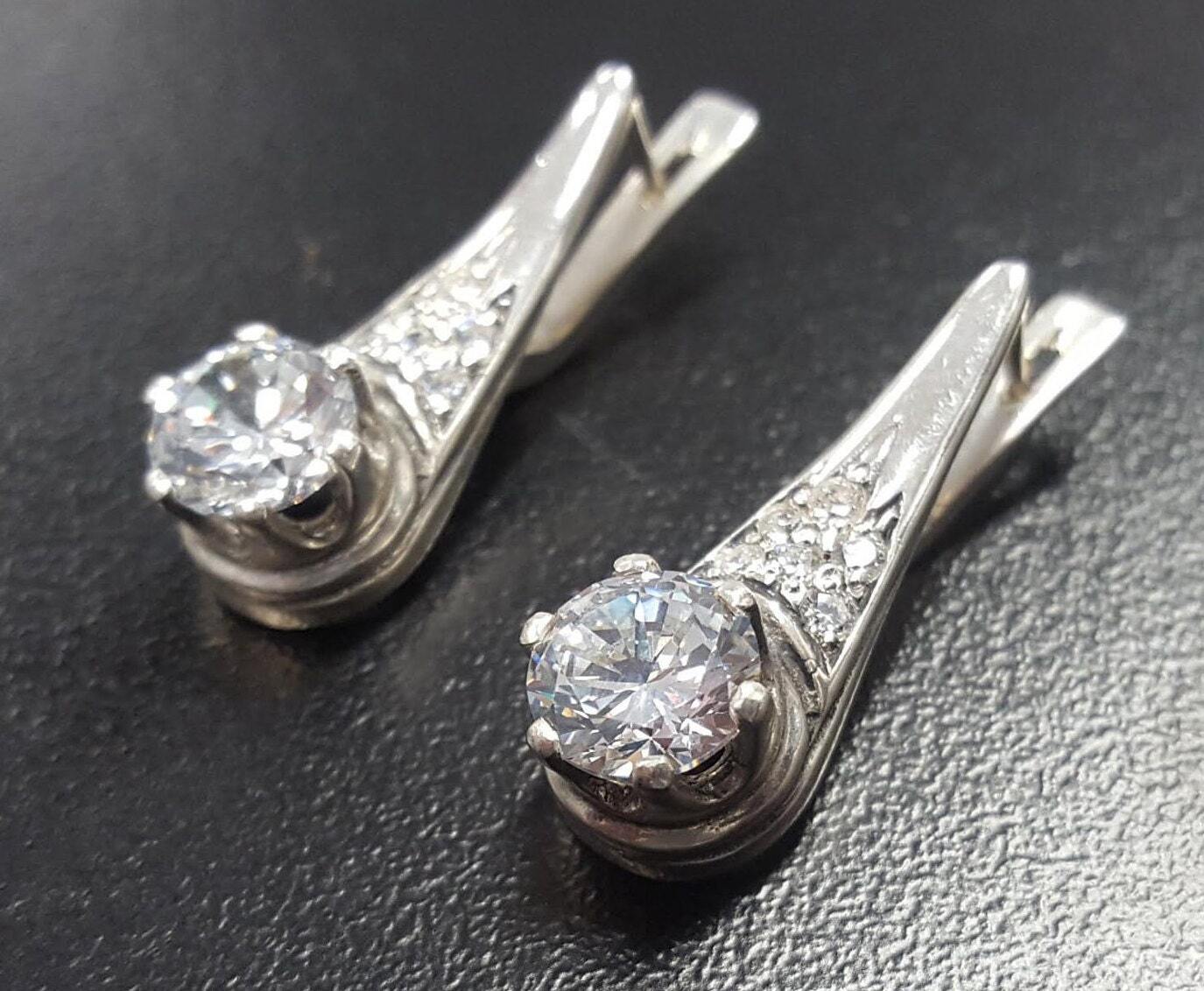 Diamond Earrings, Created Diamond, Sparkly Earrings, Vintage Earrings, Heavy Earrings, 2 Carats Diamond, 925 Silver Earrings, Cubic Zirconia