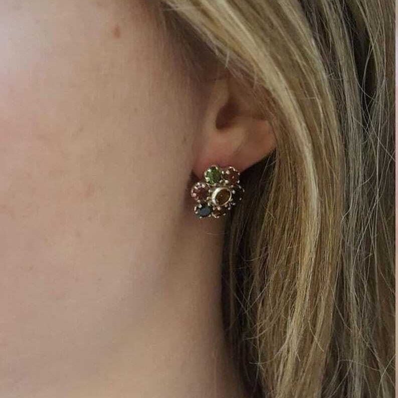 Flower Earrings, Aquamarine Earrings, Created Aquamarine, Daisy Earrings, Blue Earrings, Vintage Earrings, Aqua Earrings, Silver Earrings