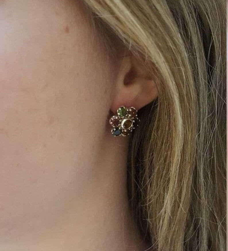 Flower Earrings, Aquamarine Earrings, Created Aquamarine, Daisy Earrings, Blue Earrings, Vintage Earrings, Aqua Earrings, Silver Earrings