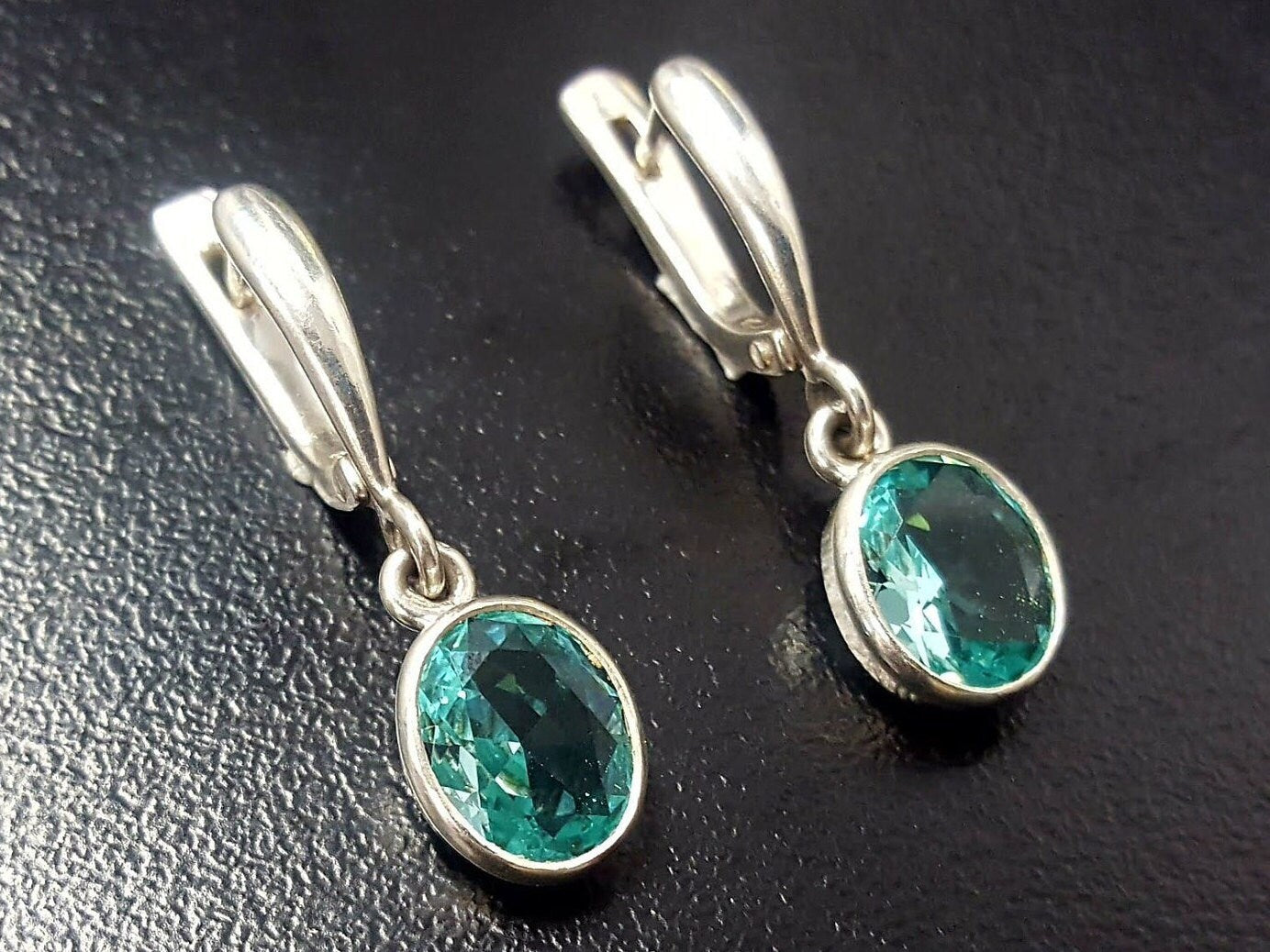 Gold Aquamarine Earrings - Blue Drop Earrings - Dangling Bezel Earrings