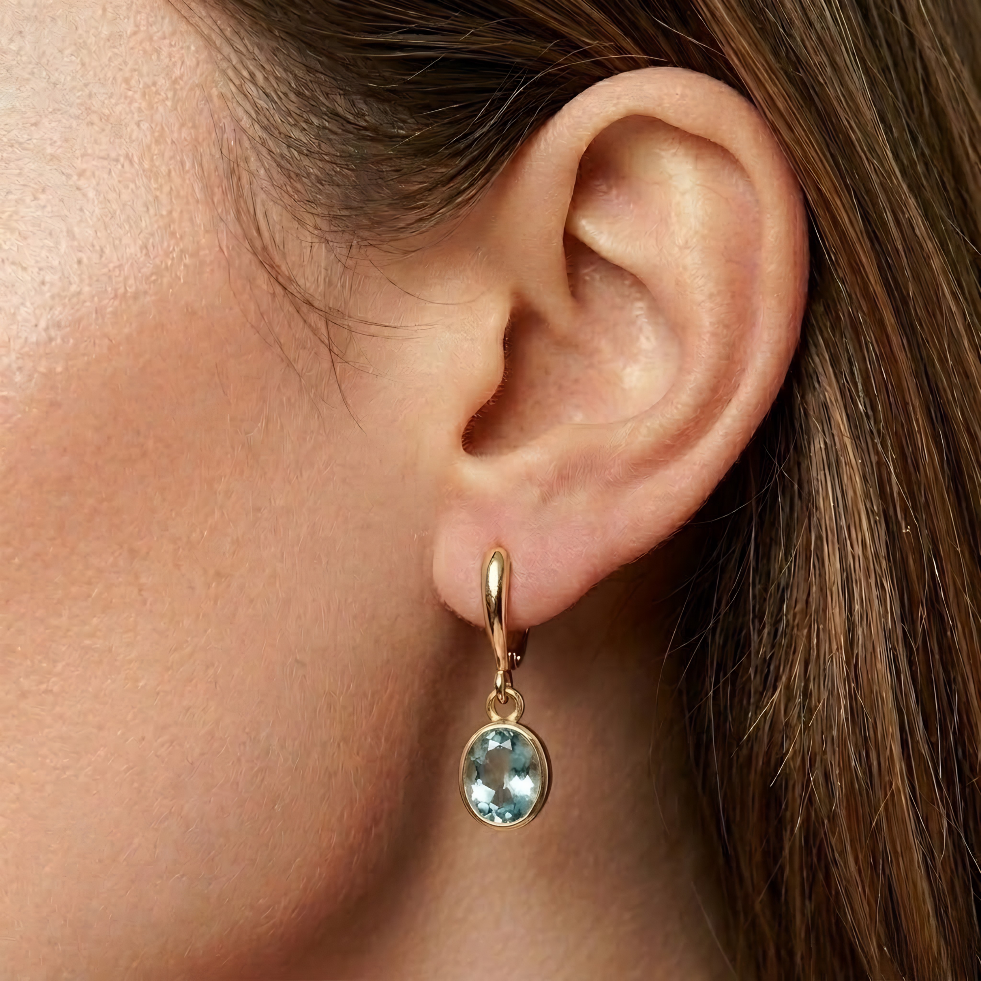 Elegant 18k Gold Vermeil Aquamarine Earrings featuring Oval Blue Aquamarine, perfect for birthdays and everyday wear.