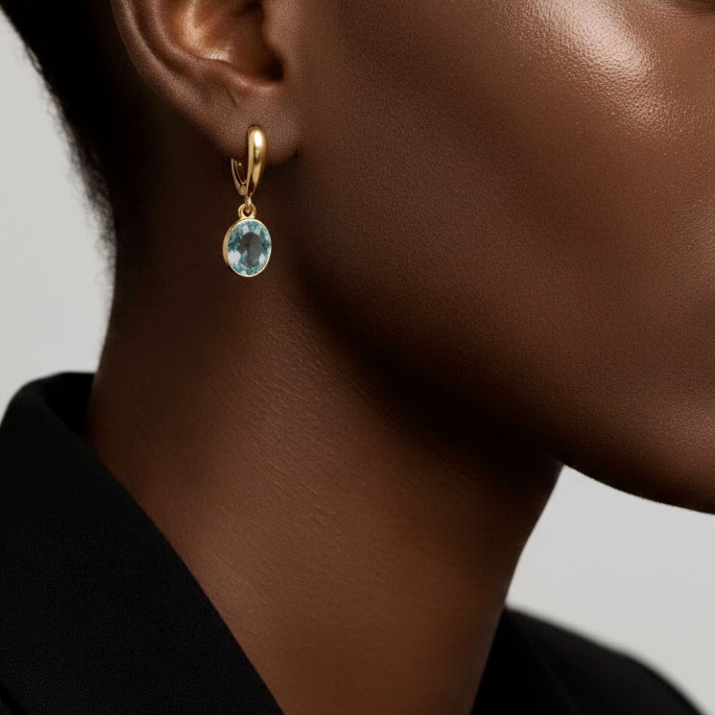 Stunning 18k Gold Vermeil Earrings with Bezel-set Oval Aquamarine, a meaningful gift for March birthdays and special moments.