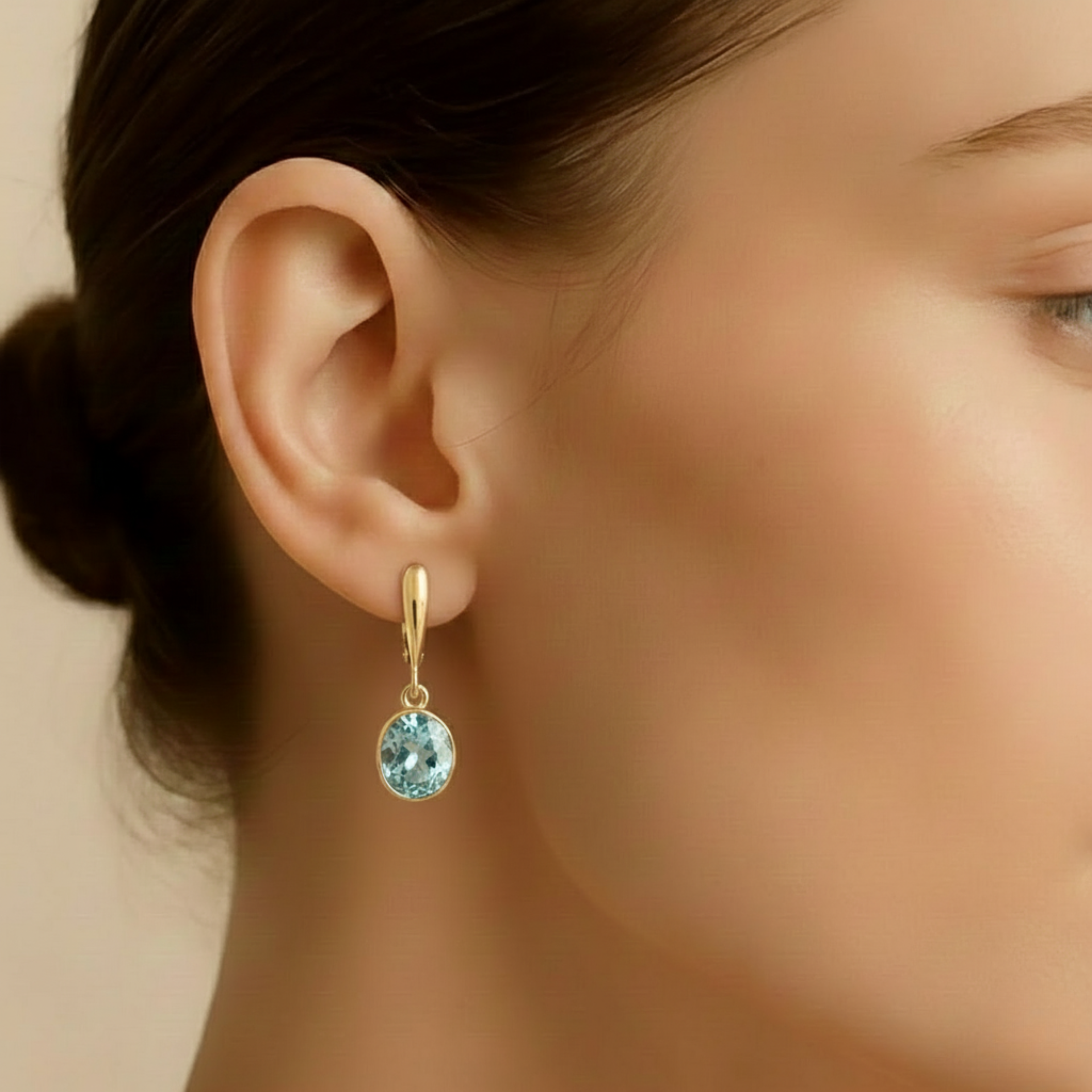 Elegant 18k Gold Vermeil Aquamarine Earrings featuring Oval Blue Aquamarine, perfect for birthdays and everyday wear.